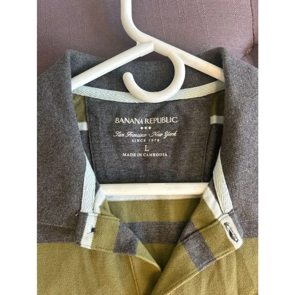 Banana Republic Olive & Charcoal Stripe Polo Shirt!
